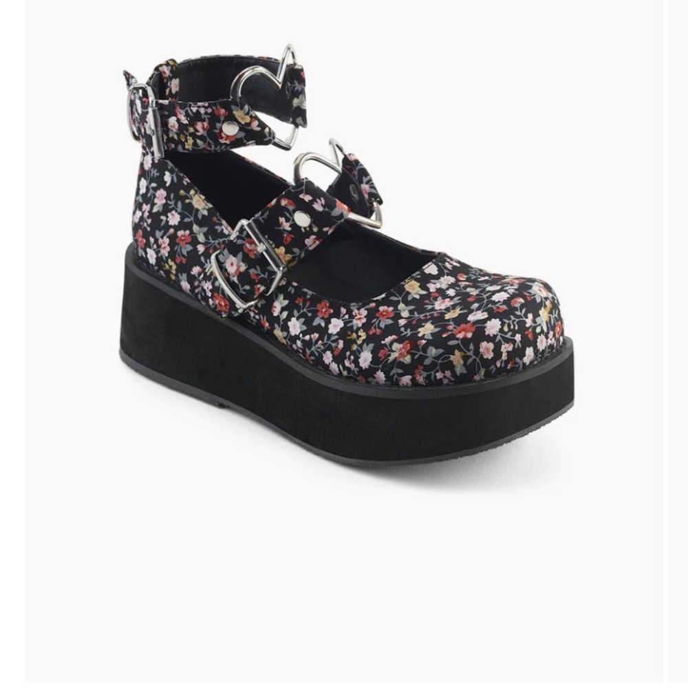 Demonia Black Floral Platform Mary Janes